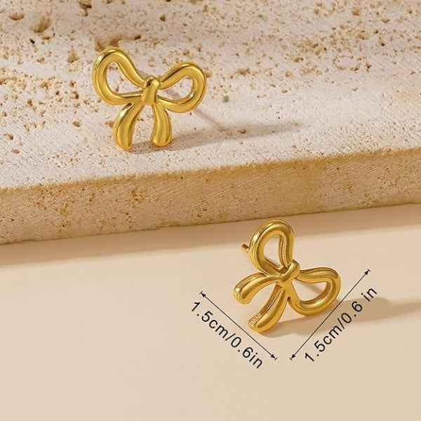 Gold Bow Earrings - Shimmering Anti Tarnish Studs for Women & Girls