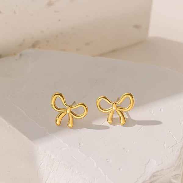 Gold Bow Earrings - Shimmering Anti Tarnish Studs for Women & Girls