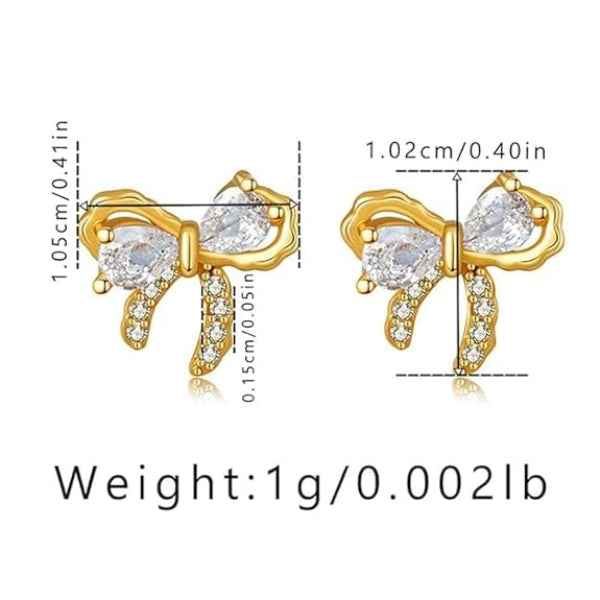 Gold Bow Earrings: Dainty Crystal Ribbon Stud Jewelry for Women