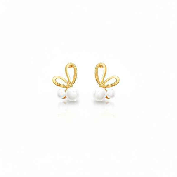 Dainty Gold Bow Pearl Stud Earrings – Elegant & Playful Design