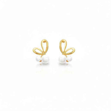 Dainty Gold Bow Pearl Stud Earrings – Elegant & Playful Design