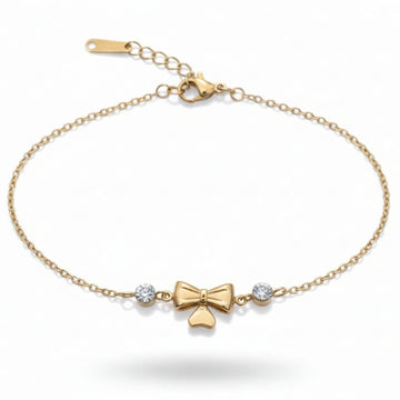 Exquisite Gold Bow Rhinestone Bracelet | Chic Dainty Charm Jewelry
