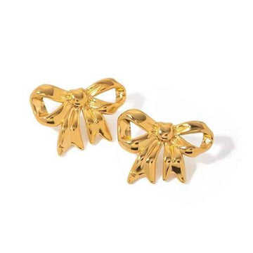 Gold Bow Earrings - Ribbon Stud Jewelry & Statement Gold Studs