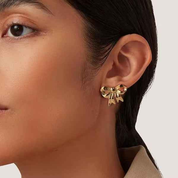 Gold Bow Earrings - Ribbon Stud Jewelry & Statement Gold Studs