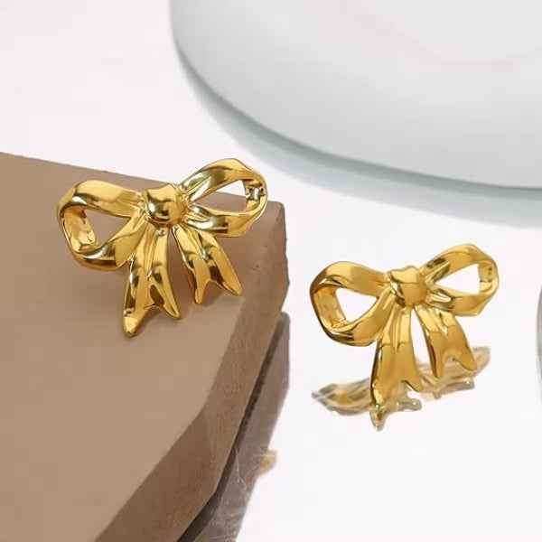 Gold Bow Earrings - Ribbon Stud Jewelry & Statement Gold Studs