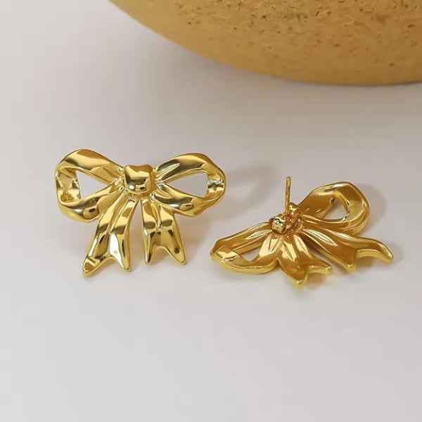 Gold Bow Earrings - Ribbon Stud Jewelry & Statement Gold Studs