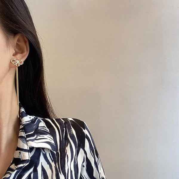 Dazzling Gold Bow Earrings: Long Tassel Dangle Drop Jewelry