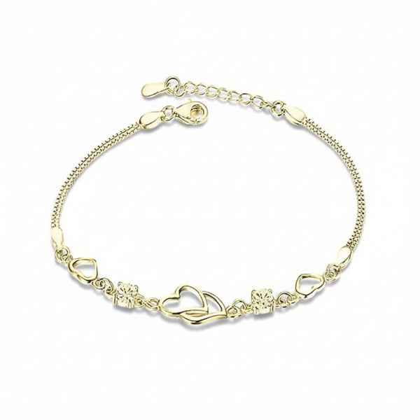 Luxurious Gold Bracelet with Heart Dangle & Sparkling Cubic Zirconia