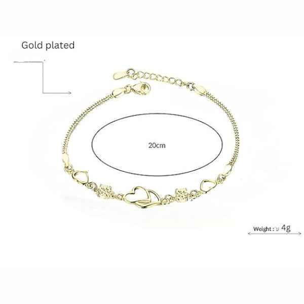Luxurious Gold Bracelet with Heart Dangle & Sparkling Cubic Zirconia