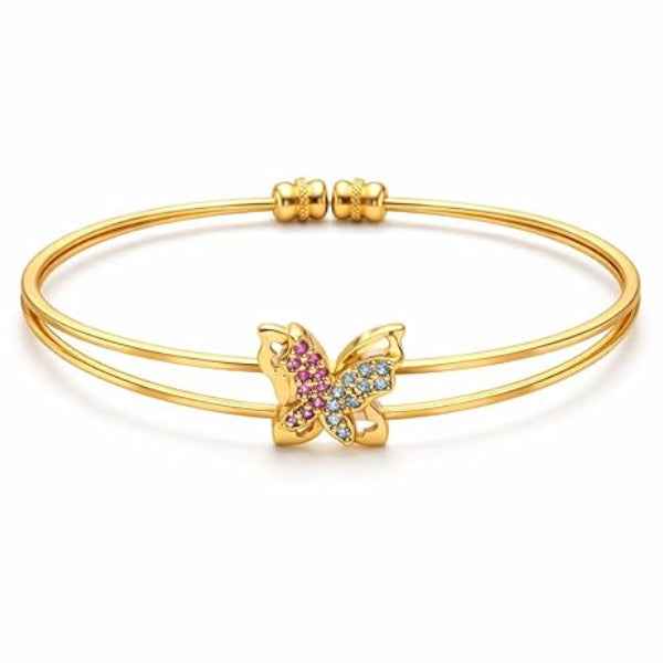 Gold Butterfly Bangle - Adjustable Cuff Bracelet & Dainty Jewelry
