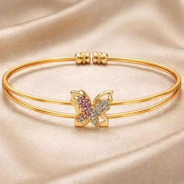 Gold Butterfly Bangle - Adjustable Cuff Bracelet & Dainty Jewelry