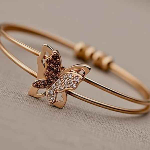 Gold Butterfly Bangle - Adjustable Cuff Bracelet & Dainty Jewelry