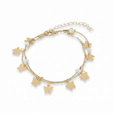 Dainty Gold Butterfly Charm Anklet - Double Layer Boho Foot Jewelry