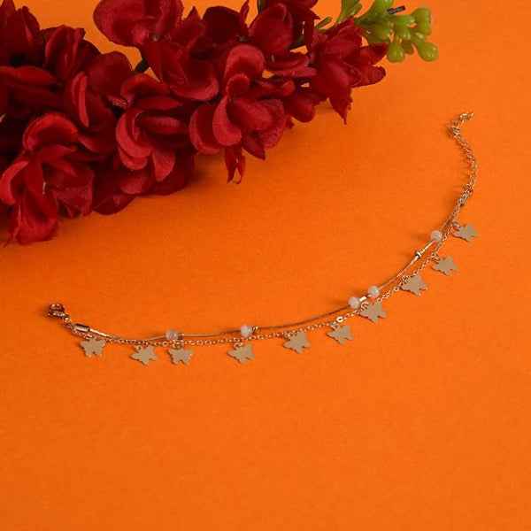Dainty Gold Butterfly Charm Anklet - Double Layer Boho Foot Jewelry