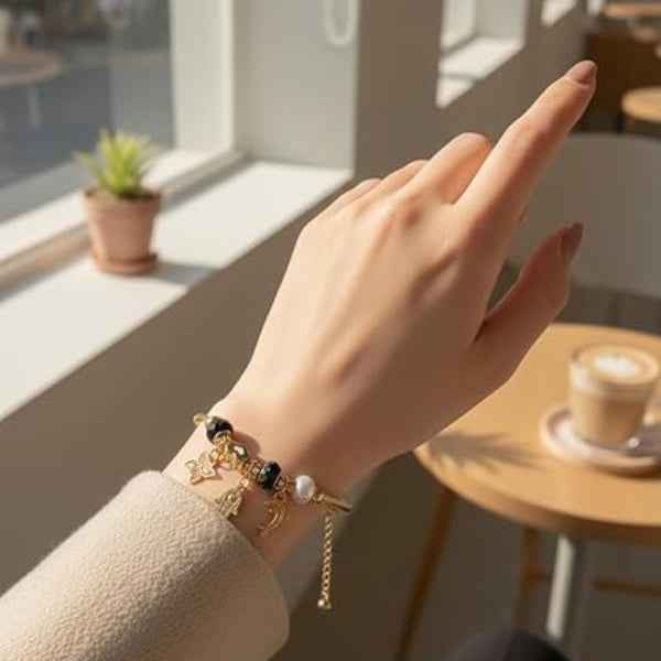 Gold Butterfly Charm Bracelet - Premium Hamsa Hand & Dolphin Jewelry