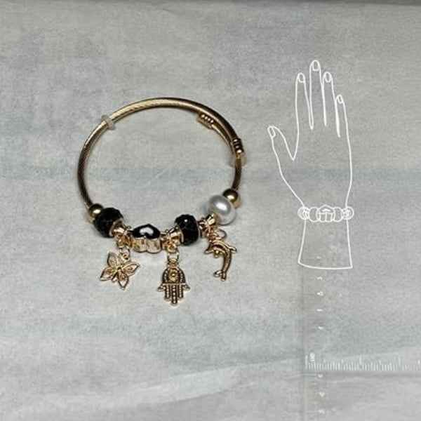 Gold Butterfly Charm Bracelet - Premium Hamsa Hand & Dolphin Jewelry