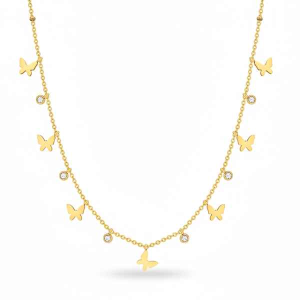 Gold Butterfly Necklace - Dainty Choker Jewelry with Butterfly Charms