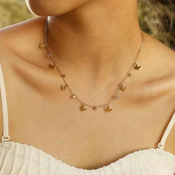 Gold Butterfly Necklace - Dainty Choker Jewelry with Butterfly Charms