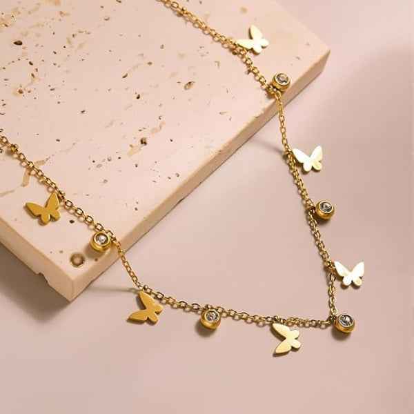 Gold Butterfly Necklace - Dainty Choker Jewelry with Butterfly Charms
