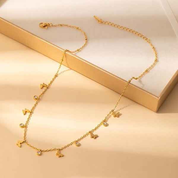 Gold Butterfly Necklace - Dainty Choker Jewelry with Butterfly Charms