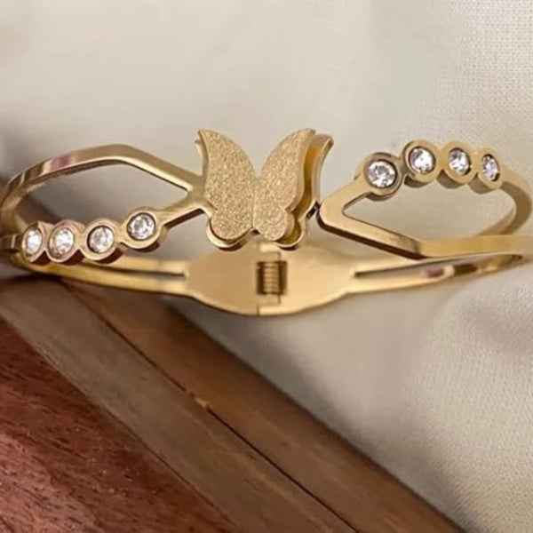 Gold Butterfly Crystal Bangle: Dainty Sparkly Statement Bracelet