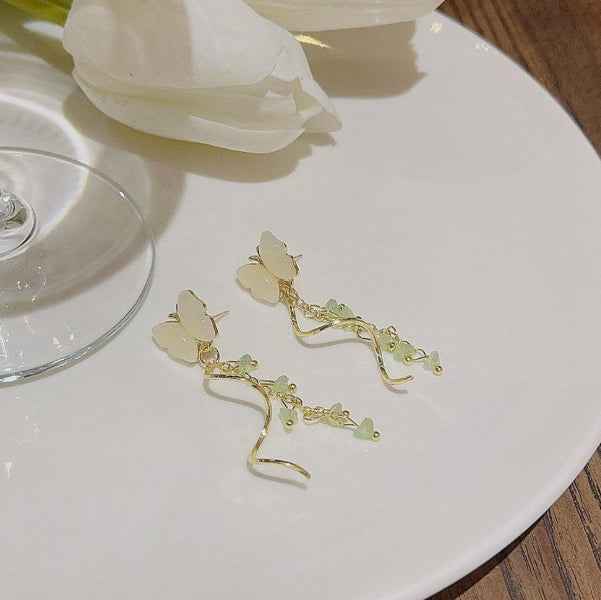 Gold Butterfly Dangle Earrings | Dainty Long Tassel Drop Jewelry Gift