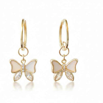 Dainty Gold Butterfly Hoop Earrings with Zirconia Accents