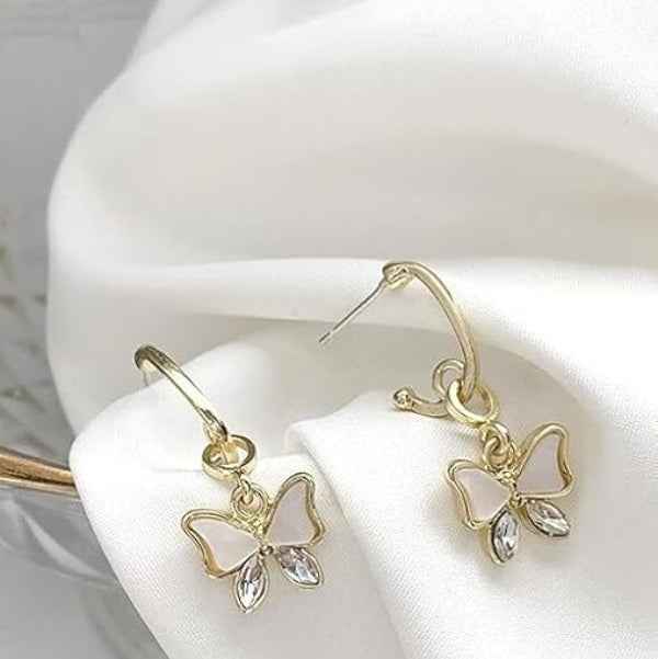 Dainty Gold Butterfly Hoop Earrings with Zirconia Accents