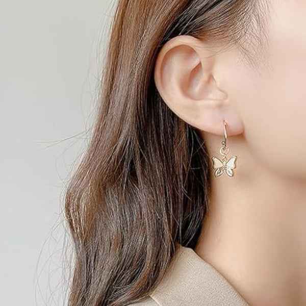 Dainty Gold Butterfly Hoop Earrings with Zirconia Accents