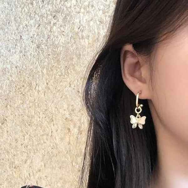 Dainty Gold Butterfly Hoop Earrings with Zirconia Accents