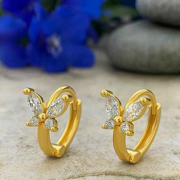 Gold Butterfly Huggies - Shimmering Anti Tarnish Crystal Hoop Jewelry