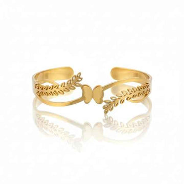 Gold Butterfly Leaf Cuff: Nature-Inspired Open Branch Bangle for Women