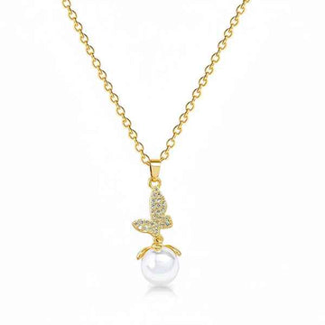 Gold Butterfly Necklace | White Pearl Pendant 14K Vermeil Gift for Her