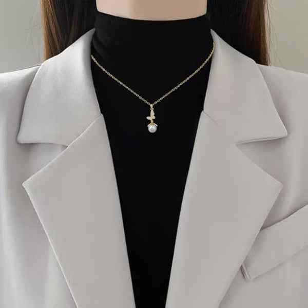 Gold Butterfly Necklace | White Pearl Pendant 14K Vermeil Gift for Her