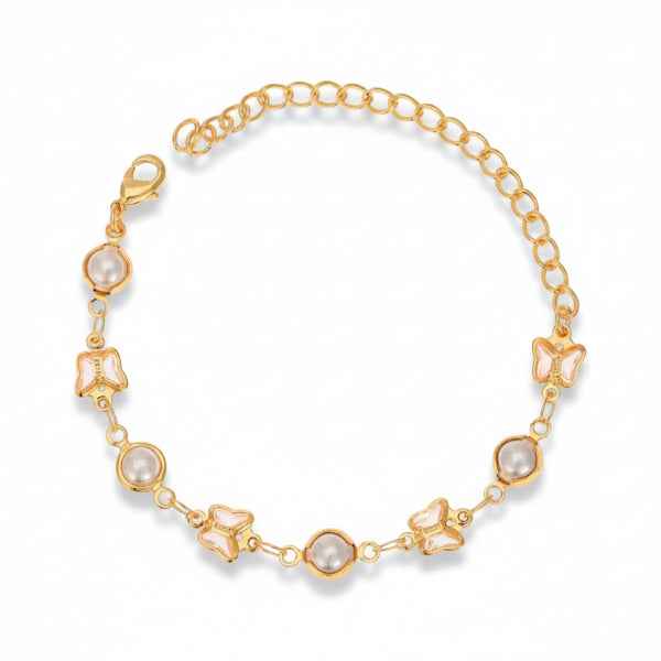 Exquisite Gold Butterfly Pearl Bracelet | Chic Pink Charm Jewelry
