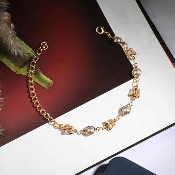 Exquisite Gold Butterfly Pearl Bracelet | Chic Pink Charm Jewelry