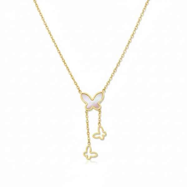 Gold Plated Butterfly Pendant Necklace: Dainty Mother of Pearl Jewelry