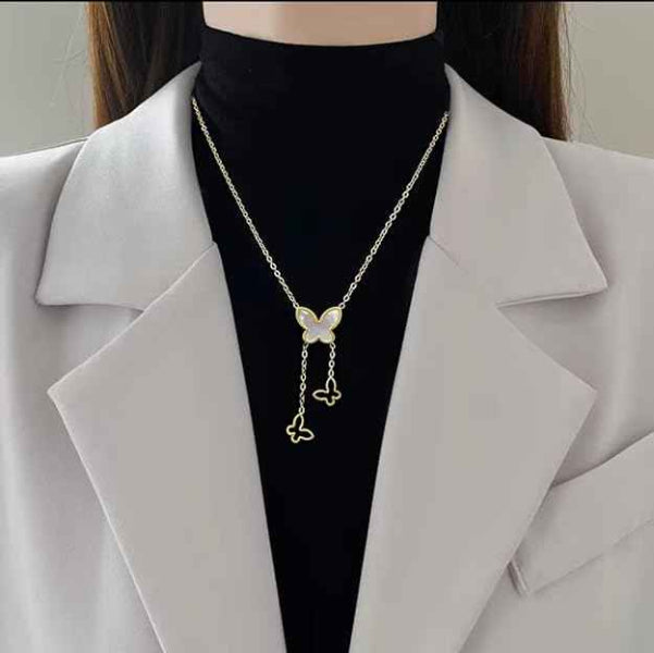 Gold Butterfly Pendant Necklace: Dainty Mother of Pearl Jewelry