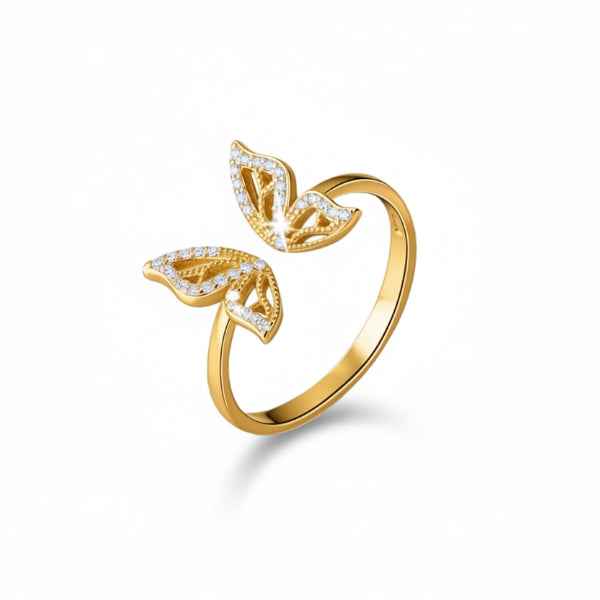 Radiant Gold Butterfly Ring - Shimmering Marquise Crystal Finger Ring