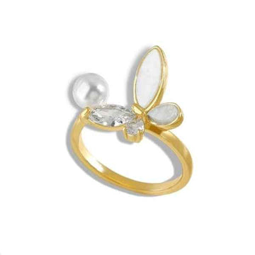 Gold Butterfly Ring - Dainty Pearl & Crystal Statement Jewelry for Her