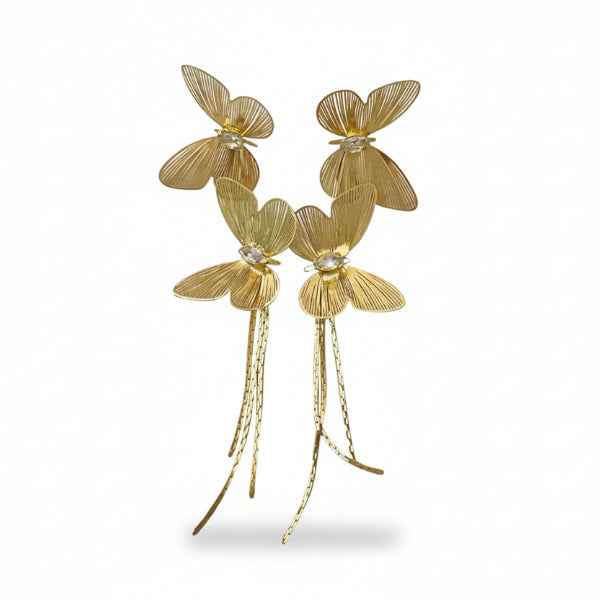 Gold Butterfly Tassel Earrings | Dainty Long Drop Filigree Jewelry
