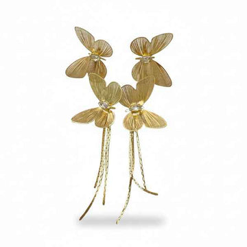 Gold Butterfly Tassel Earrings | Dainty Long Drop Filigree Jewelry