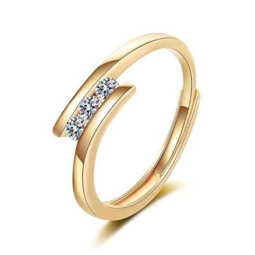Gold Bypass Ring - Shimmering Three Stone Adjustable Promise Ring