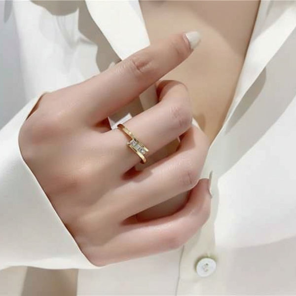 Gold Bypass Ring - Shimmering Three Stone Adjustable Promise Ring