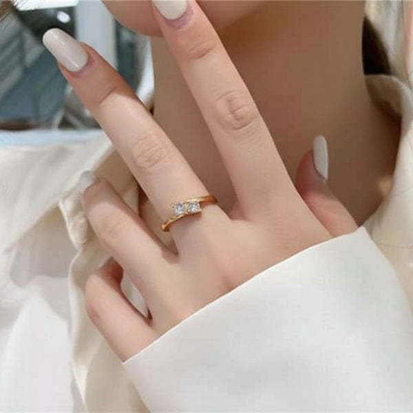 Gold Bypass Ring - Shimmering Three Stone Adjustable Promise Ring