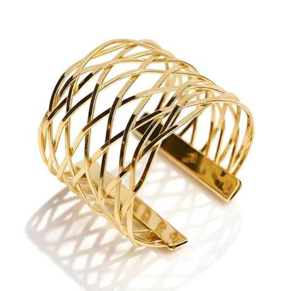 Bold Gold Cage Cuff Bracelet | Geometric Open-Weave Statement Bangle