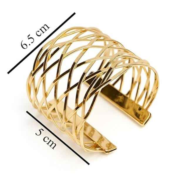 Bold Gold Cage Cuff Bracelet | Geometric Open-Weave Statement Bangle