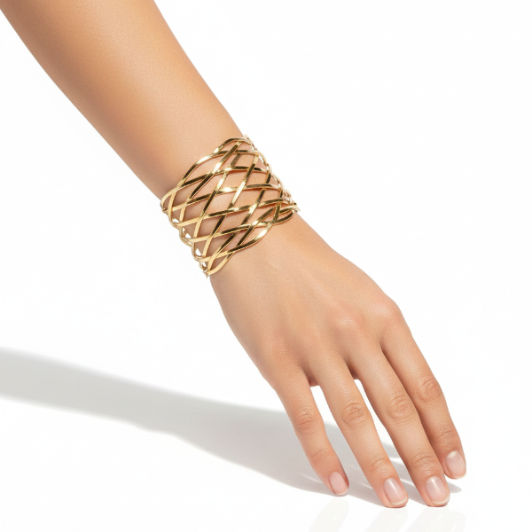 Bold Gold Cage Cuff Bracelet | Geometric Open-Weave Statement Bangle