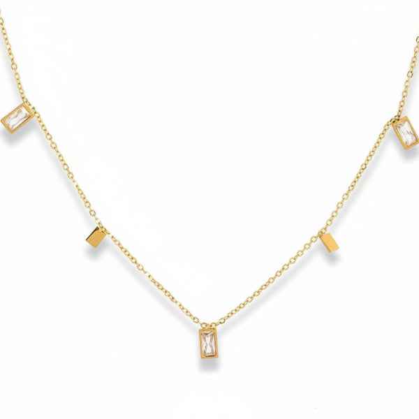Gold Charm Necklace: Baguette Diamond Pendant Minimalist Gold Jewelry