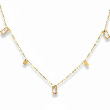 Gold Charm Necklace: Baguette Diamond Pendant Minimalist Gold Jewelry